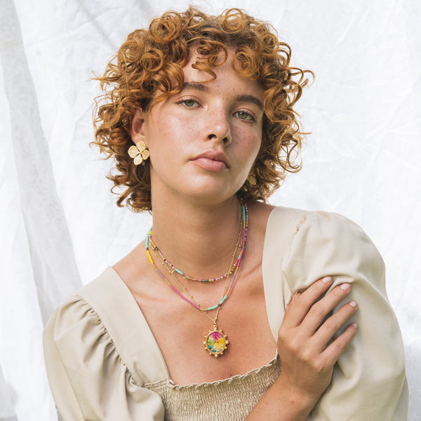 TRIPLE BEADED NECKLACE /LARGE CHARM -RC250